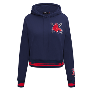 Pro Standard Women's MLB Boston Red Sox Mashup Rib Cropped Fleece PO Hoodie -Navy/Red