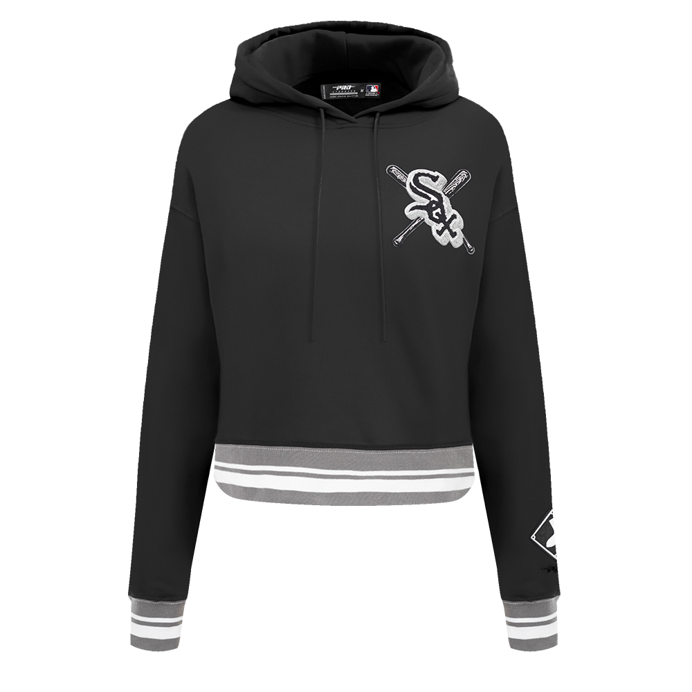 Pro Standard Women's MLB Chicago White Sox Mashup Rib Cropped Fleece PO Hoodie - Black/Grey - BLACK/GREY Thumbnail View 1
