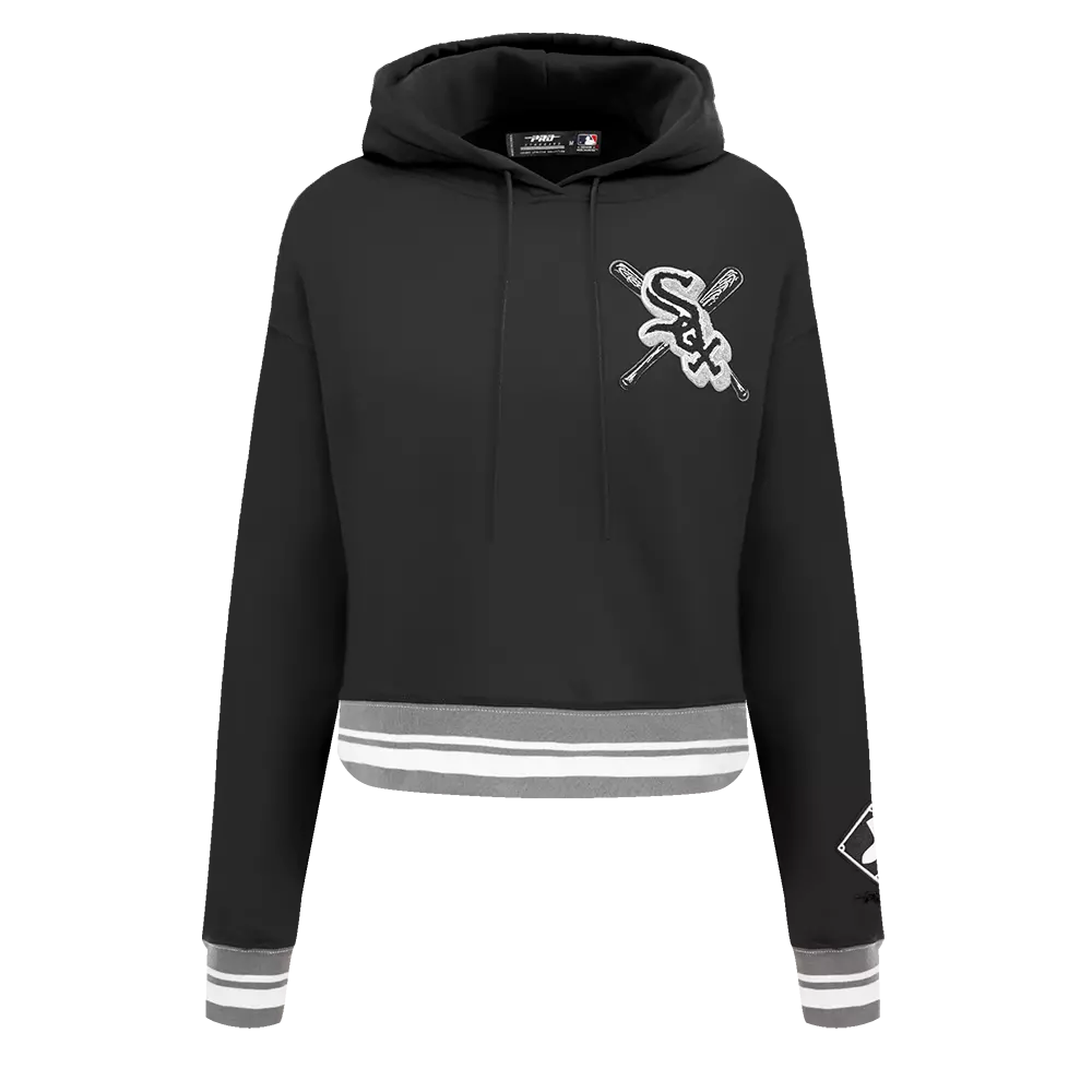 Pro Standard Women's MLB Chicago White Sox Mashup Rib Cropped Fleece PO Hoodie - Black/Grey - BLACK/GREY