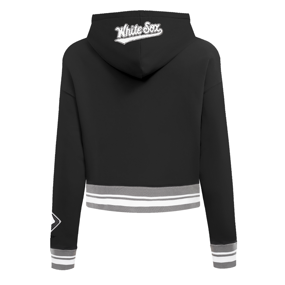 Pro Standard Women's MLB Chicago White Sox Mashup Rib Cropped Fleece PO Hoodie -Black/Grey - BLACK/GREY Thumbnail View 2