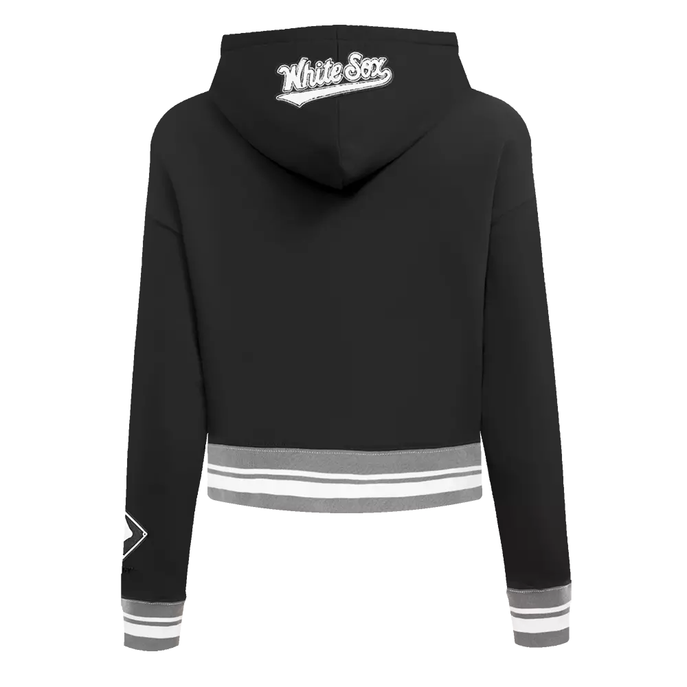 Pro Standard Women's MLB Chicago White Sox Mashup Rib Cropped Fleece PO Hoodie -Black/Grey - BLACK/GREY