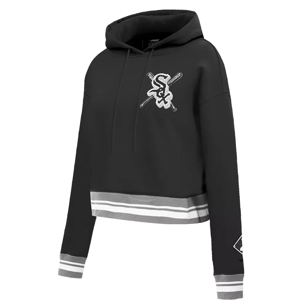 Pro Standard Women's MLB Chicago White Sox Mashup Rib Cropped Fleece PO Hoodie - Black/Grey - BLACK/GREY