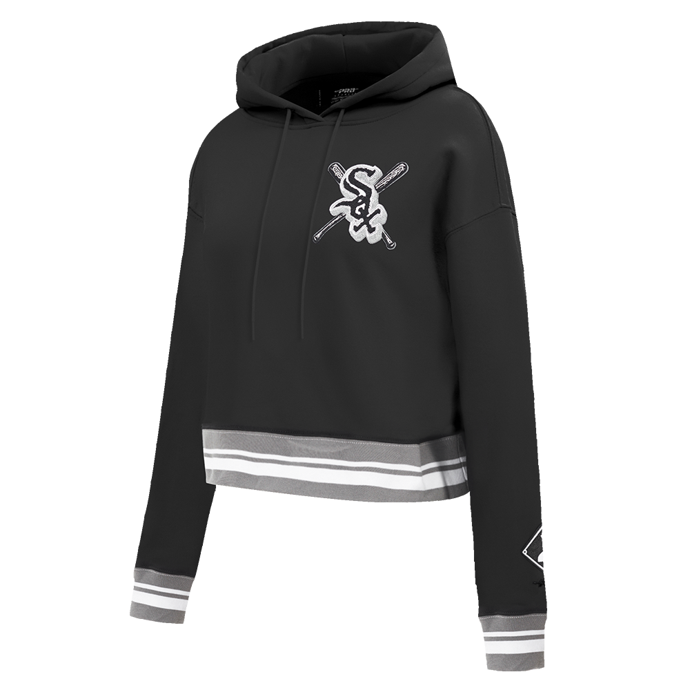 Pro Standard Women's MLB Chicago White Sox Mashup Rib Cropped Fleece PO Hoodie -Black/Grey - BLACK/GREY Thumbnail View 3