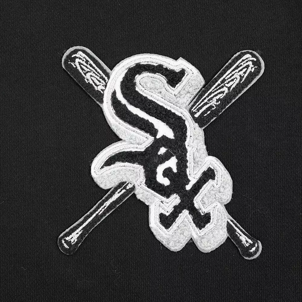 Pro Standard Women's MLB Chicago White Sox Mashup Rib Cropped Fleece PO Hoodie -Black/Grey - BLACK/GREY