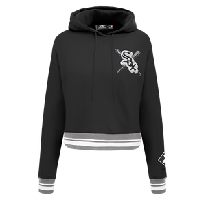 Pro Standard Women's MLB Chicago White Sox Mashup Rib Cropped Fleece PO Hoodie -Black/Grey