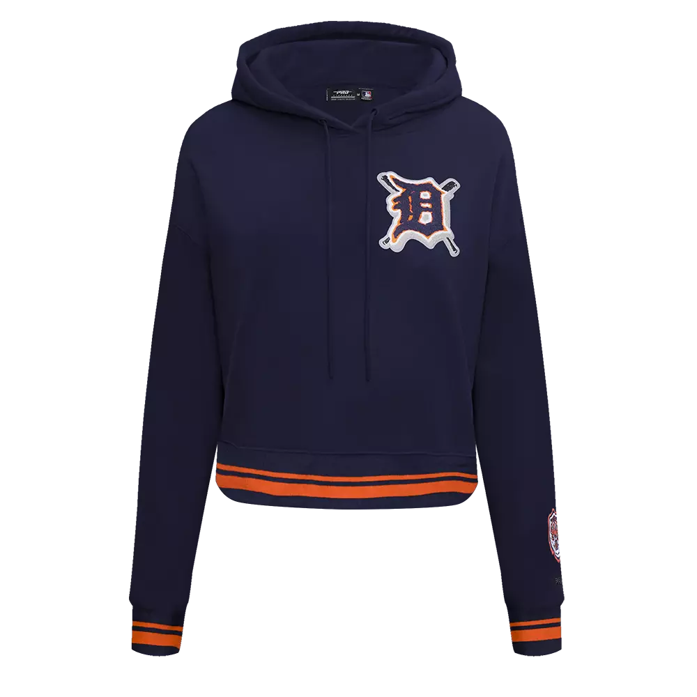 Pro Standard Women's MLB Detroit Tigers Mashup Rib Cropped Fleece PO Hoodie -Navy/Orange - NAVY/ORANGE