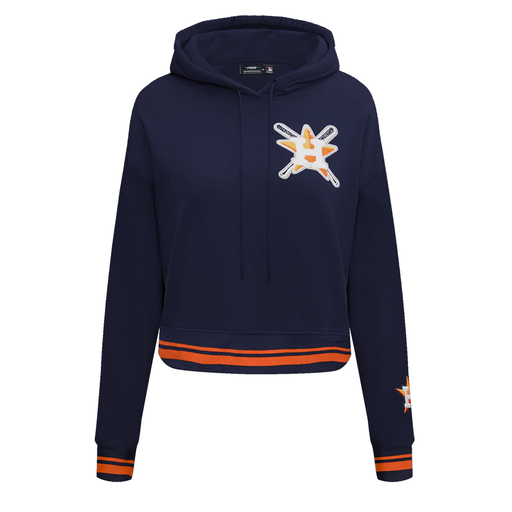 Pro Standard Women's MLB Houston Astros Mashup Rib Cropped Fleece PO Hoodie -Navy/Orange - NAVY/ORANGE Thumbnail View 1