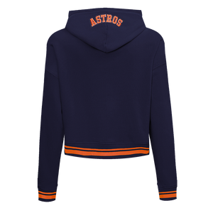 Pro Standard Women's MLB Houston Astros Mashup Rib Cropped Fleece PO Hoodie -Navy/Orange
