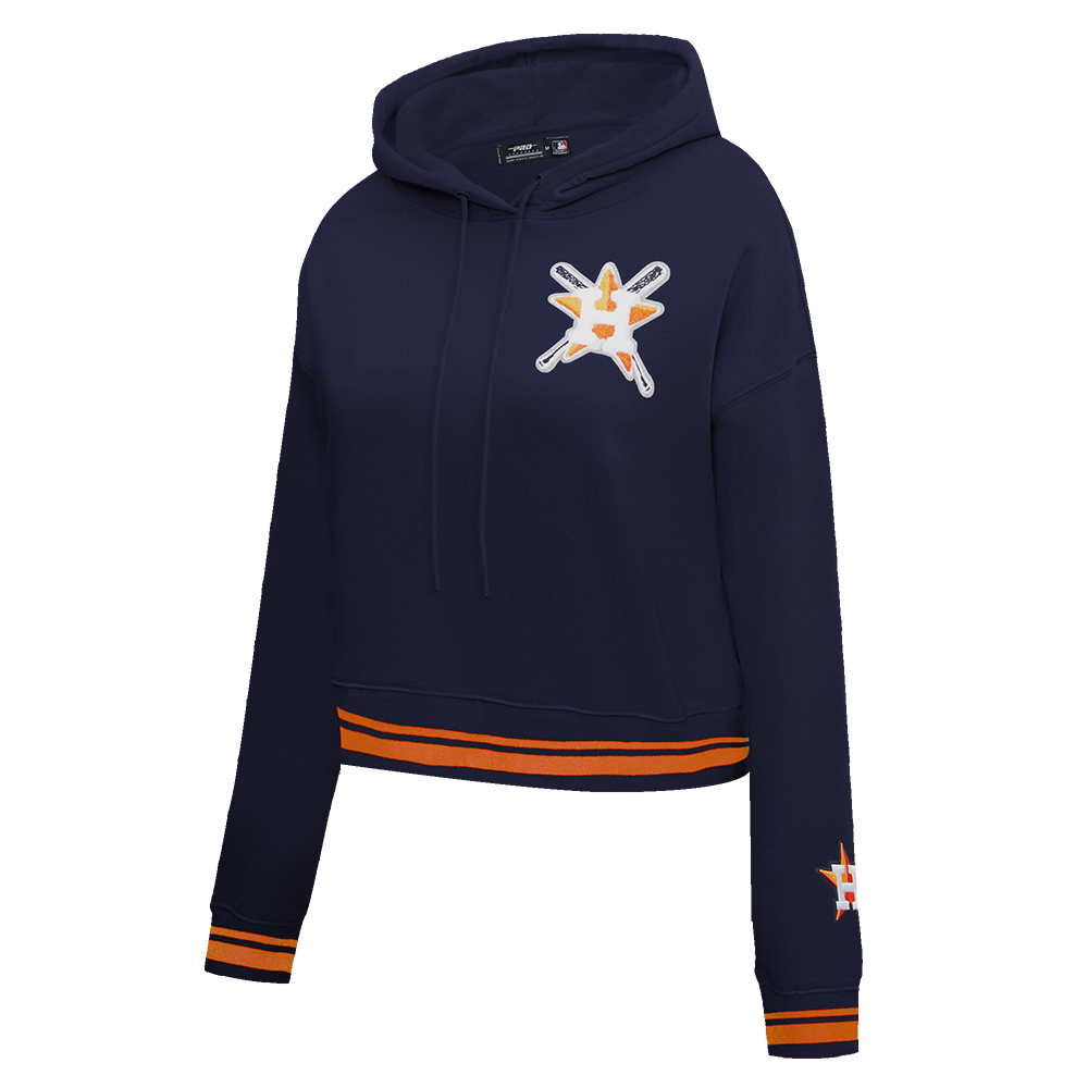 Pro Standard Women's MLB Houston Astros Mashup Rib Cropped Fleece PO Hoodie -Navy/Orange - NAVY/ORANGE Thumbnail View 3