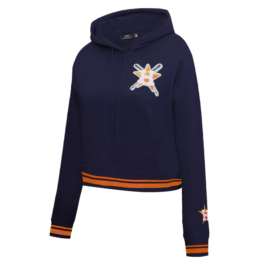 Pro Standard Women's MLB Houston Astros Mashup Rib Cropped Fleece PO Hoodie -Navy/Orange - NAVY/ORANGE