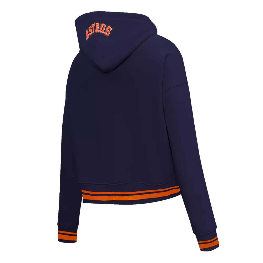 Pro Standard Women's MLB Houston Astros Mashup Rib Cropped Fleece PO Hoodie -Navy/Orange - NAVY/ORANGE