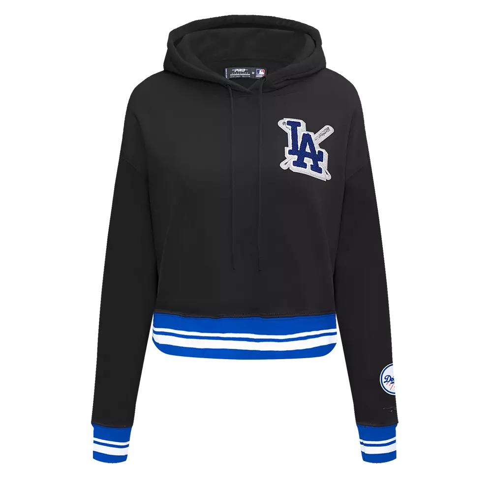 Pro Standard Women's MLB Los Angeles Dodgers Mashup Rib Cropped Fleece PO Hoodie -Black/Blue - BLACK/BLUE