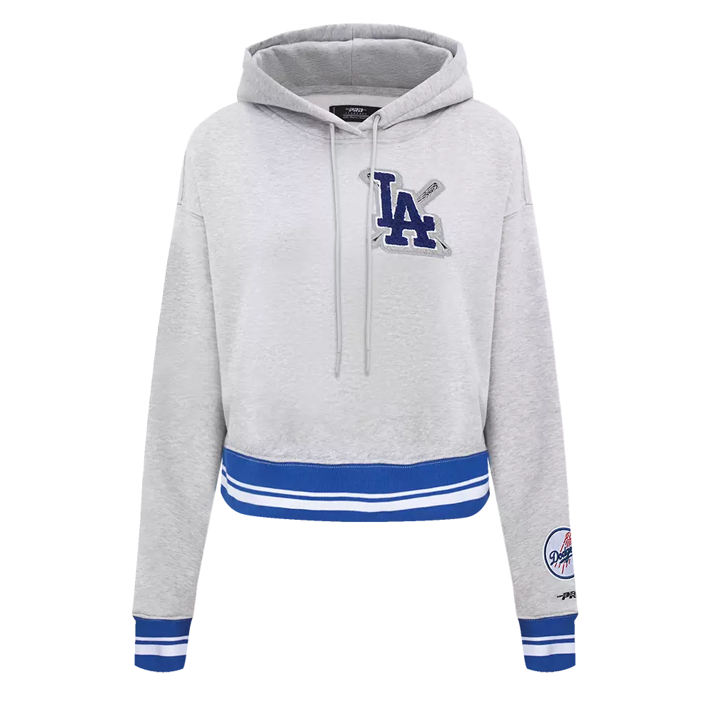 Pro Standard Women's MLB Los Angeles Dodgers Mashup Rib Cropped Fleece PO Hoodie -Grey/Blue - GREY/BLUE