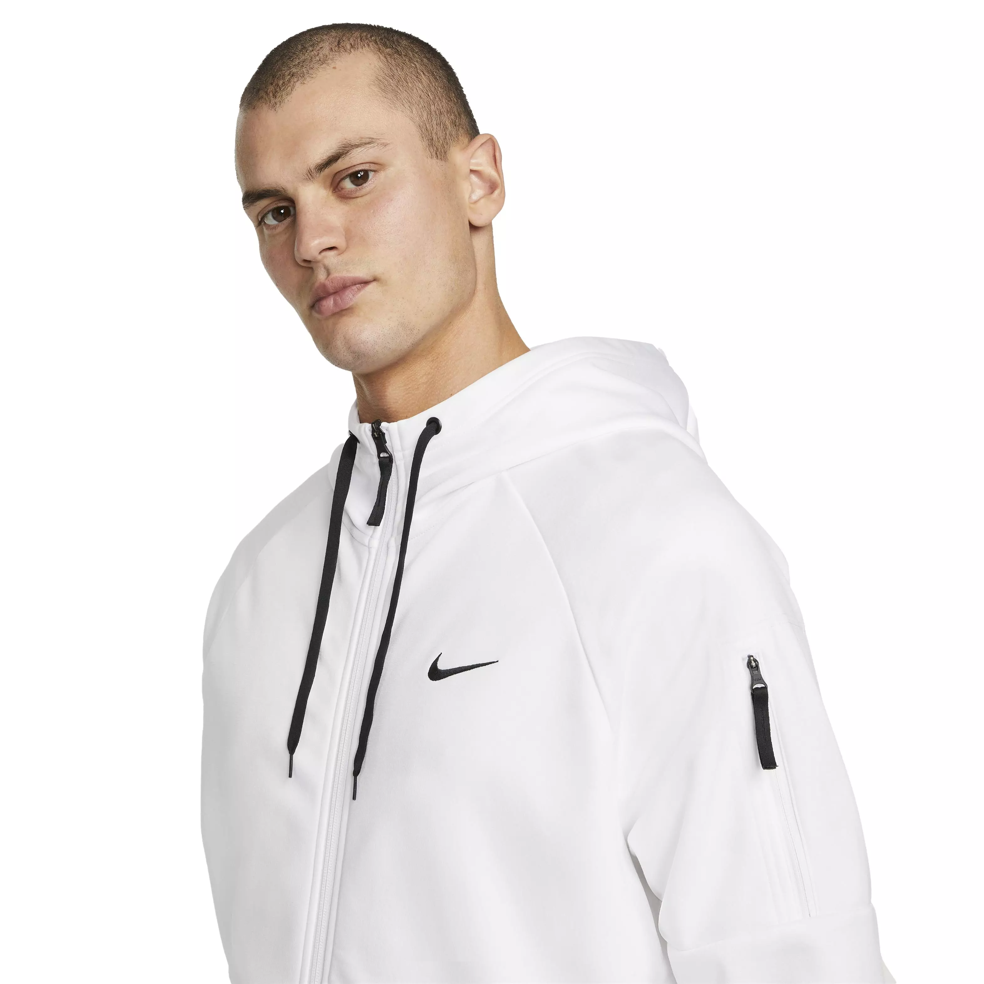 Nike Men's Therma-Fit Full-Zip Fitness Fleece Hoodie - WHITE