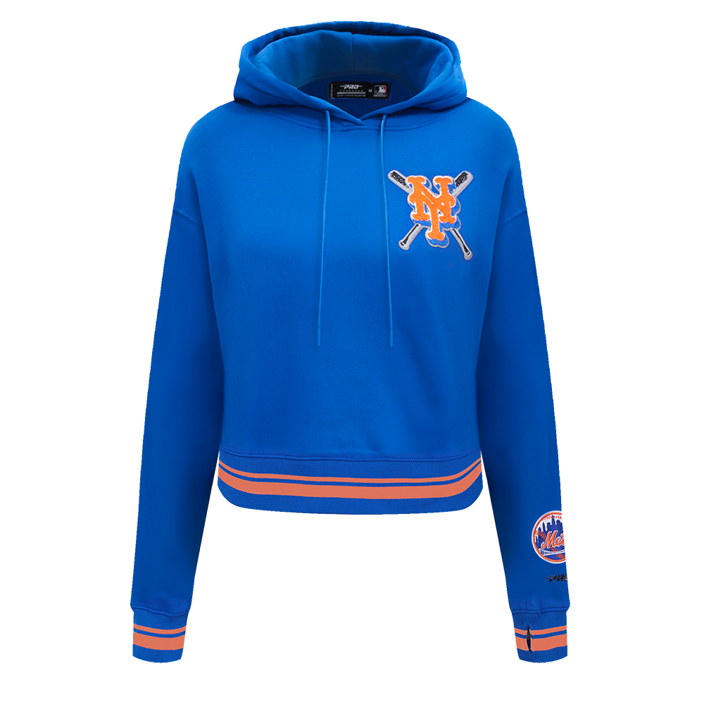Pro Standard Women's MLB New York Mets Mashup Rib Cropped Fleece Pull Over Hoodie - Royal/Orange - ROYAL/ORANGE Thumbnail View 1