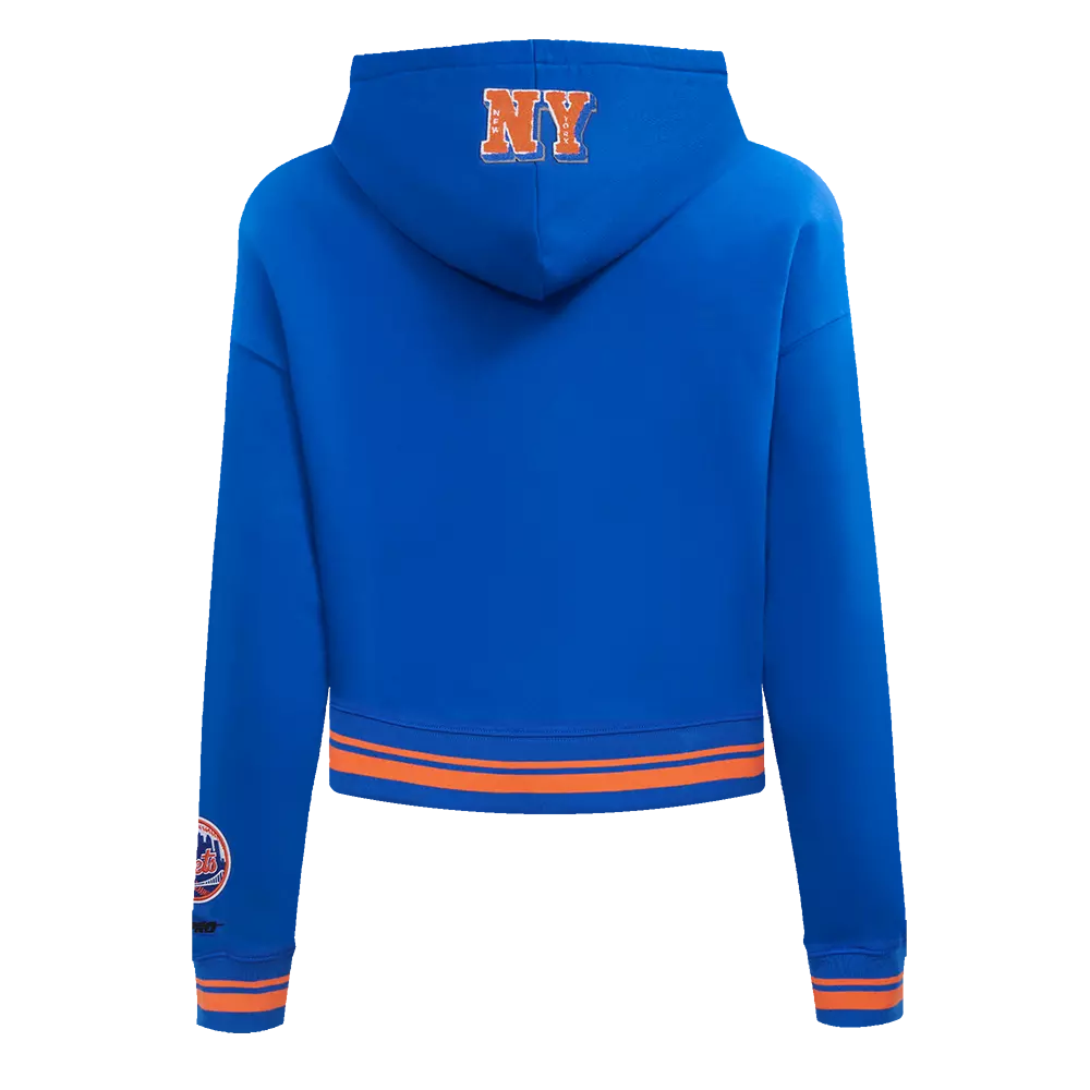 Pro Standard Women's MLB New York Mets Mashup Rib Cropped Fleece PO Hoodie -Royal/Orange - ROYAL/ORANGE