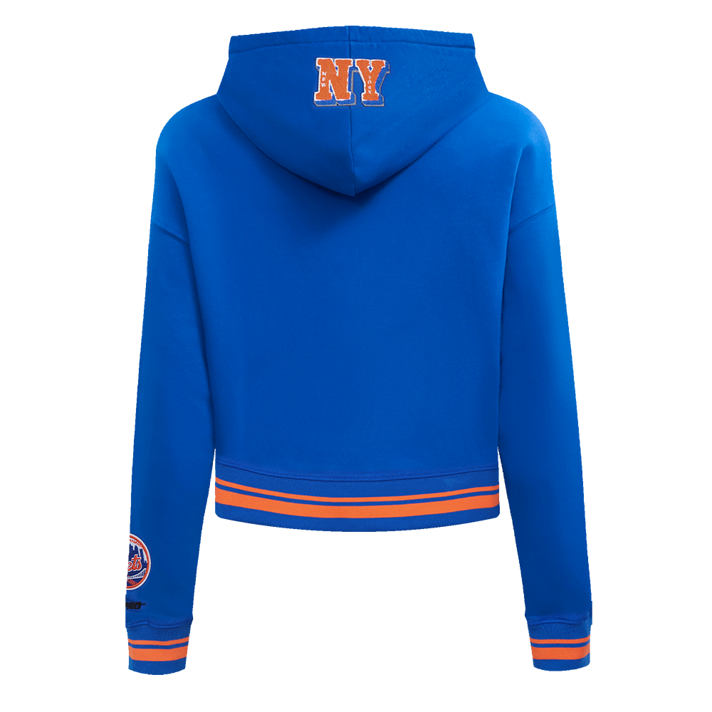 Pro Standard Women's MLB New York Mets Mashup Rib Cropped Fleece Pull Over Hoodie - Royal/Orange - ROYAL/ORANGE Thumbnail View 2