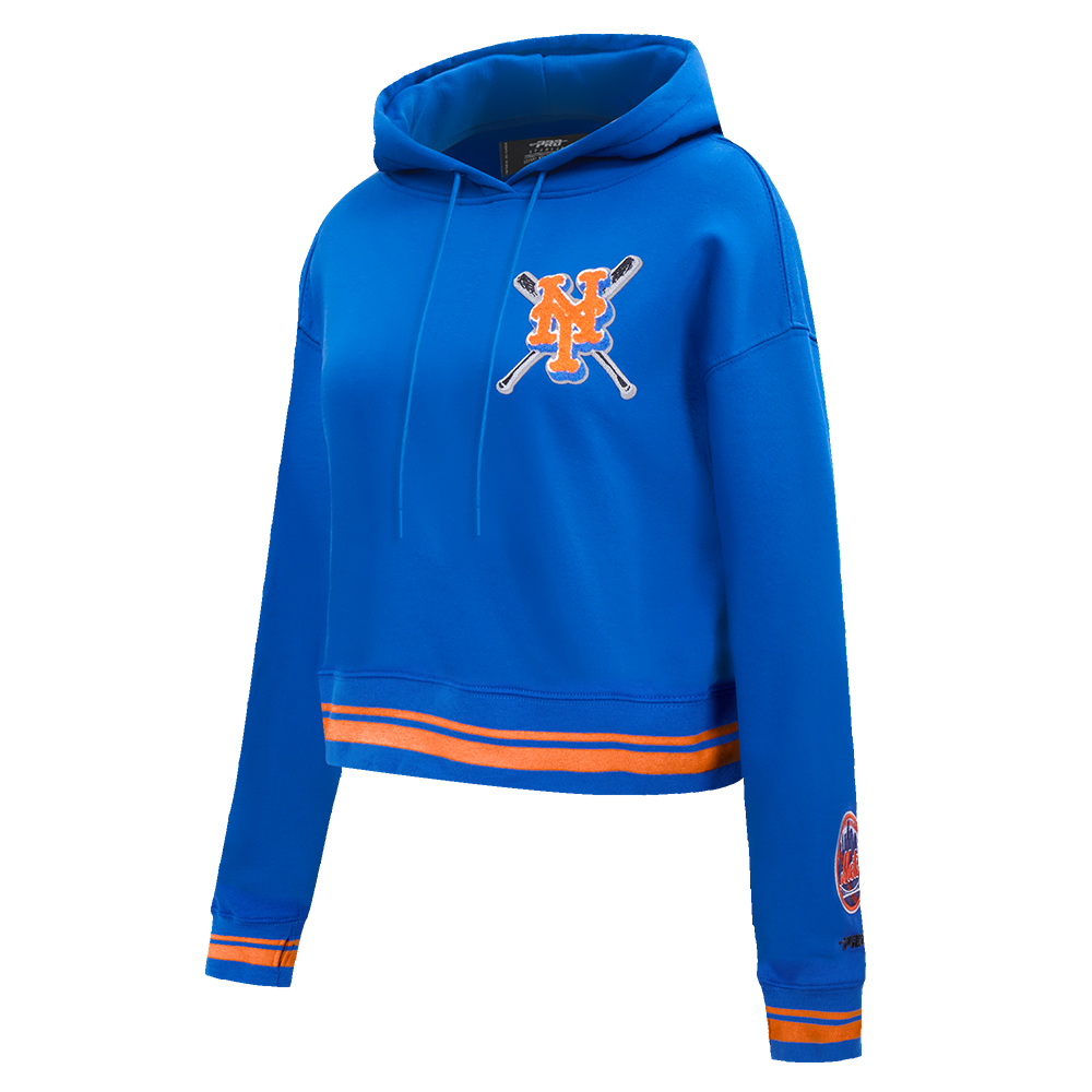 Pro Standard Women's MLB New York Mets Mashup Rib Cropped Fleece PO Hoodie -Royal/Orange - ROYAL/ORANGE Thumbnail View 3