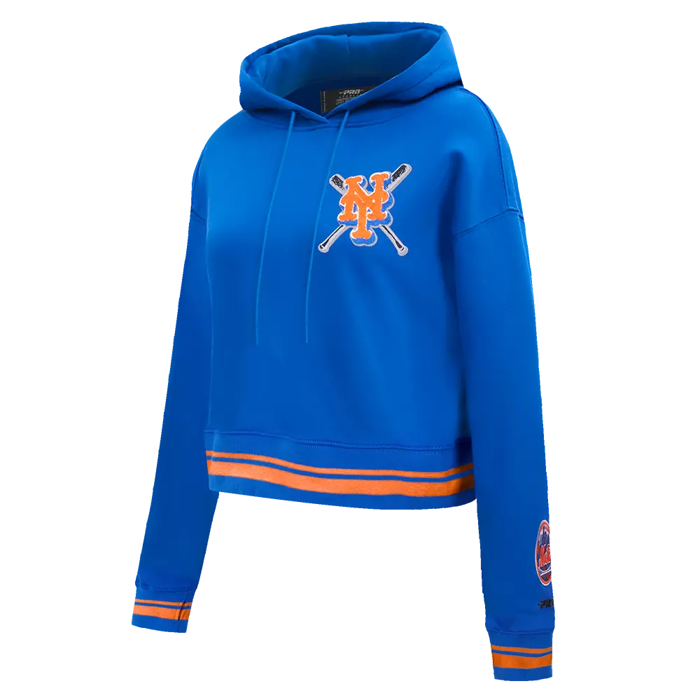 Pro Standard Women's MLB New York Mets Mashup Rib Cropped Fleece PO Hoodie -Royal/Orange - ROYAL/ORANGE