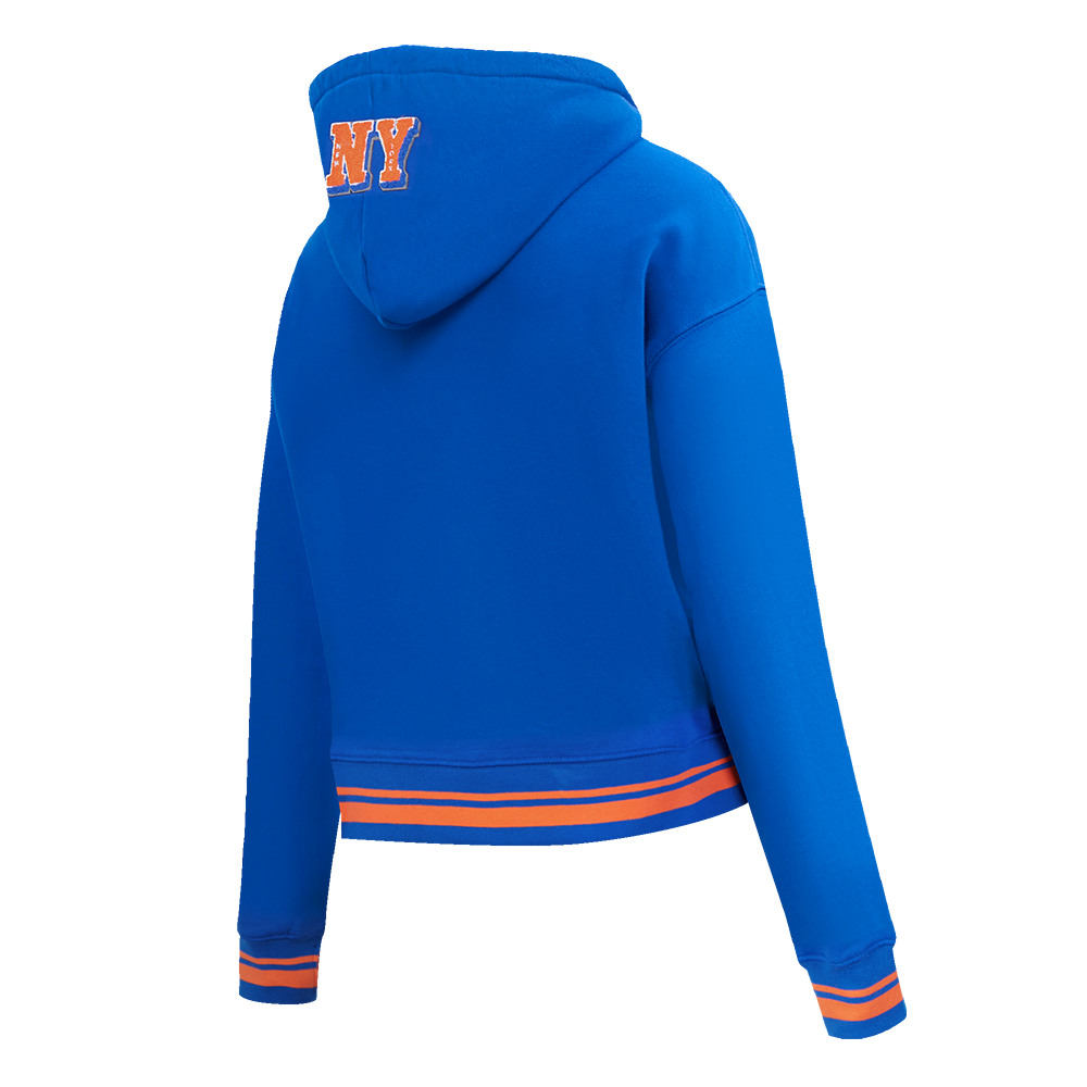 Pro Standard Women's MLB New York Mets Mashup Rib Cropped Fleece PO Hoodie -Royal/Orange - ROYAL/ORANGE Thumbnail View 4