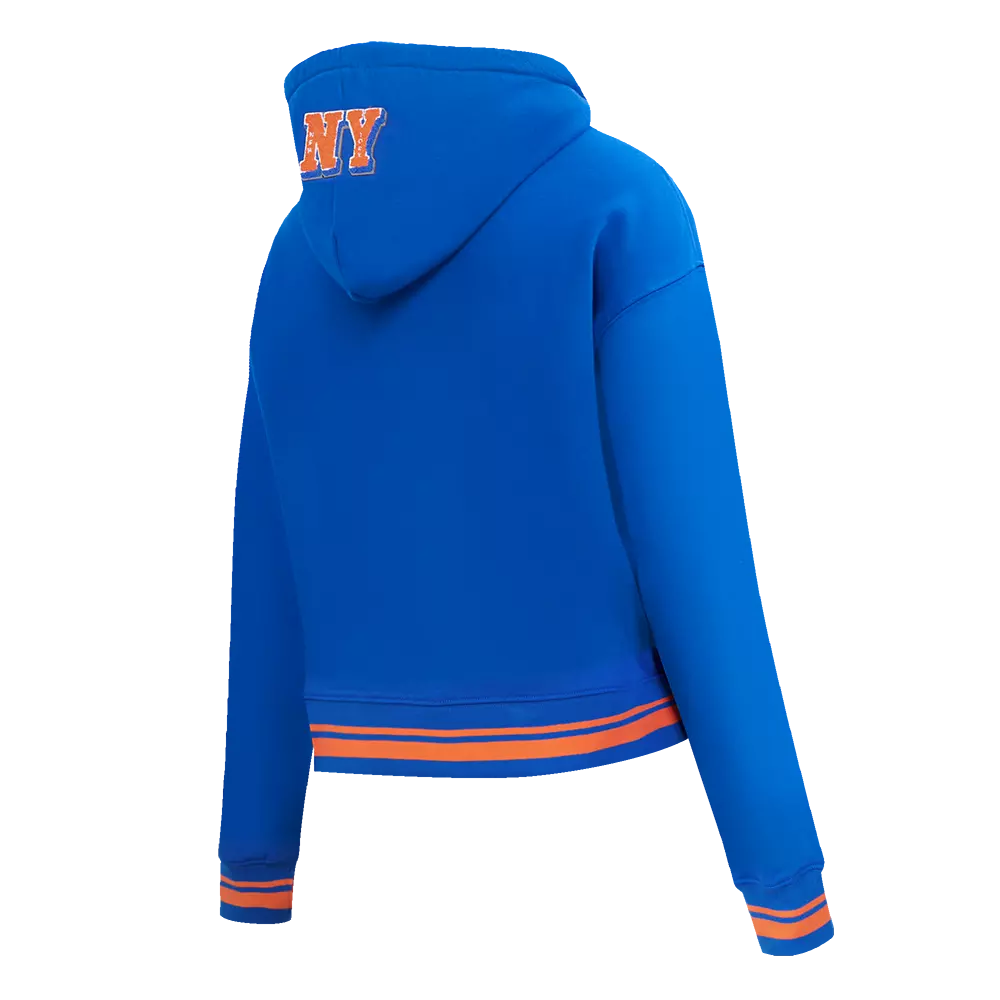 Pro Standard Women's MLB New York Mets Mashup Rib Cropped Fleece PO Hoodie -Royal/Orange - ROYAL/ORANGE