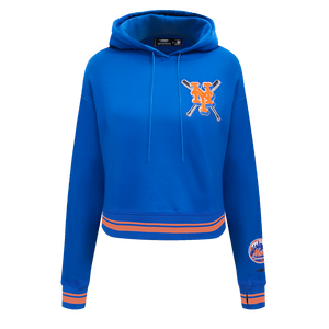 Pro Standard Women's MLB New York Mets Mashup Rib Cropped Fleece PO Hoodie -Royal/Orange