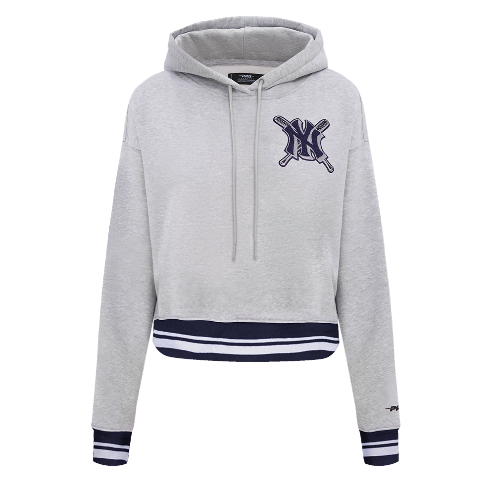 Pro Standard Women's MLB New York Yankees Mashup Rib Cropped Fleece PO Hoodie -Grey/Navy - GREY/NAVY Thumbnail View 1