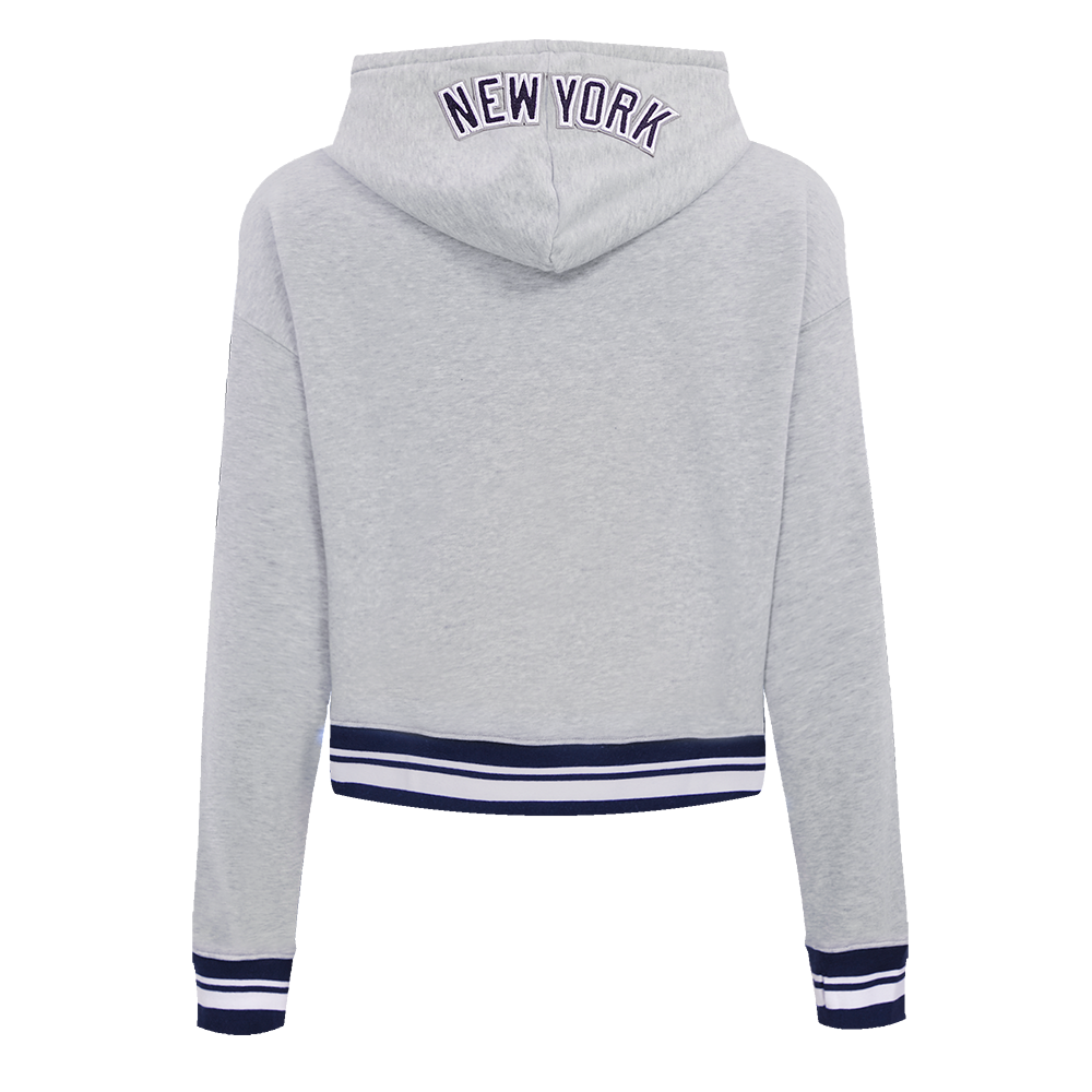 Pro Standard Women's MLB New York Yankees Mashup Rib Cropped Fleece PO Hoodie -Grey/Navy - GREY/NAVY Thumbnail View 2