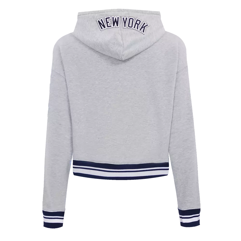 Pro Standard Women's MLB New York Yankees Mashup Rib Cropped Fleece PO Hoodie -Grey/Navy - GREY/NAVY