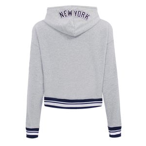 Pro Standard Women's MLB New York Yankees Mashup Rib Cropped Fleece PO Hoodie -Grey/Navy