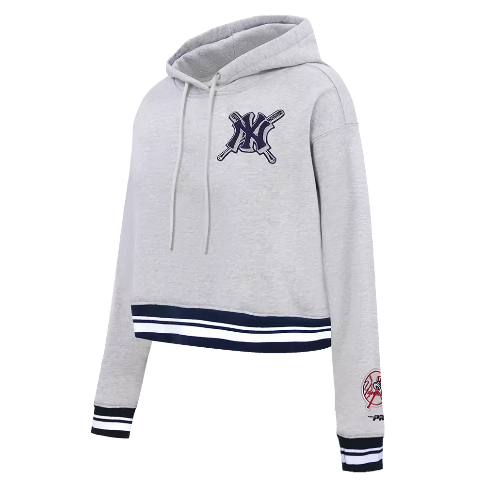 Pro Standard Women's MLB New York Yankees Mashup Rib Cropped Fleece PO Hoodie -Grey/Navy - GREY/NAVY