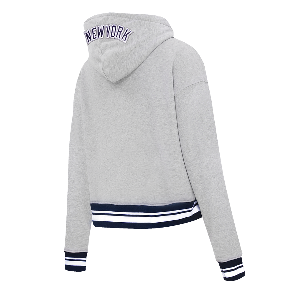 Pro Standard Women's MLB New York Yankees Mashup Rib Cropped Fleece PO Hoodie -Grey/Navy - GREY/NAVY Thumbnail View 4