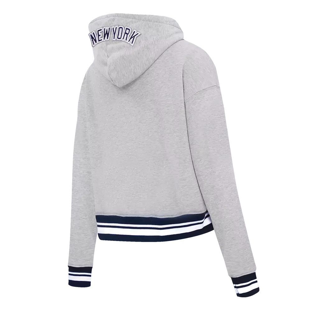 Pro Standard Women's MLB New York Yankees Mashup Rib Cropped Fleece PO Hoodie -Grey/Navy - GREY/NAVY