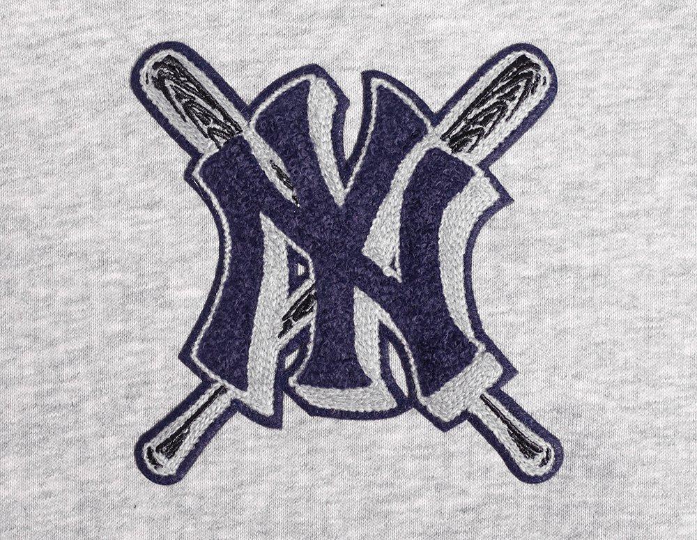 Pro Standard Women's MLB New York Yankees Mashup Rib Cropped Fleece PO Hoodie -Grey/Navy - GREY/NAVY Thumbnail View 5