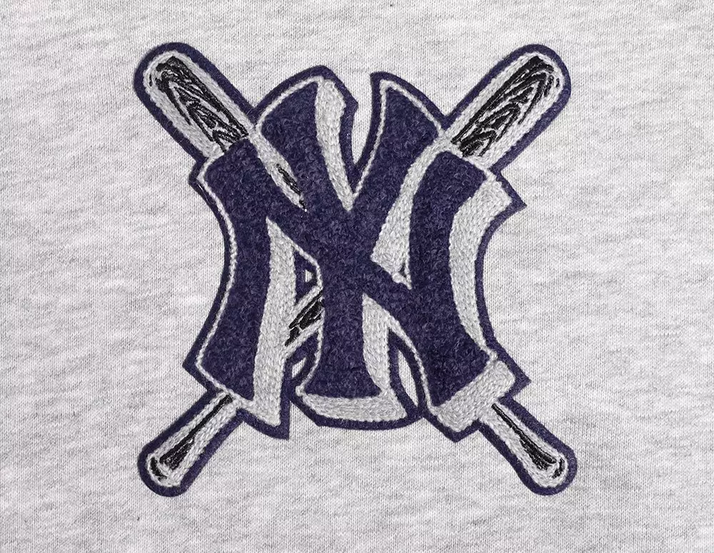Pro Standard Women's MLB New York Yankees Mashup Rib Cropped Fleece PO Hoodie -Grey/Navy - GREY/NAVY