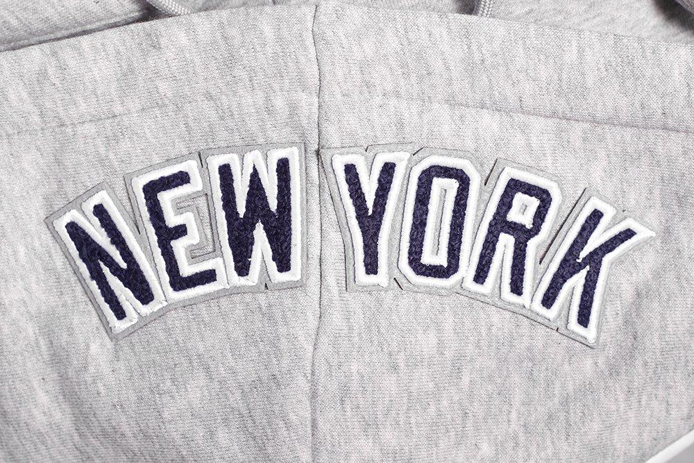 Pro Standard Women's MLB New York Yankees Mashup Rib Cropped Fleece PO Hoodie -Grey/Navy - GREY/NAVY Thumbnail View 7