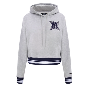 Pro Standard Women's MLB New York Yankees Mashup Rib Cropped Fleece PO Hoodie -Grey/Navy