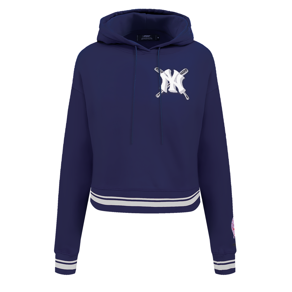 Pro Standard Women's MLB New York Yankees Mashup Rib Cropped Fleece Pullover Hoodie - Navy - NAVY Thumbnail View 1