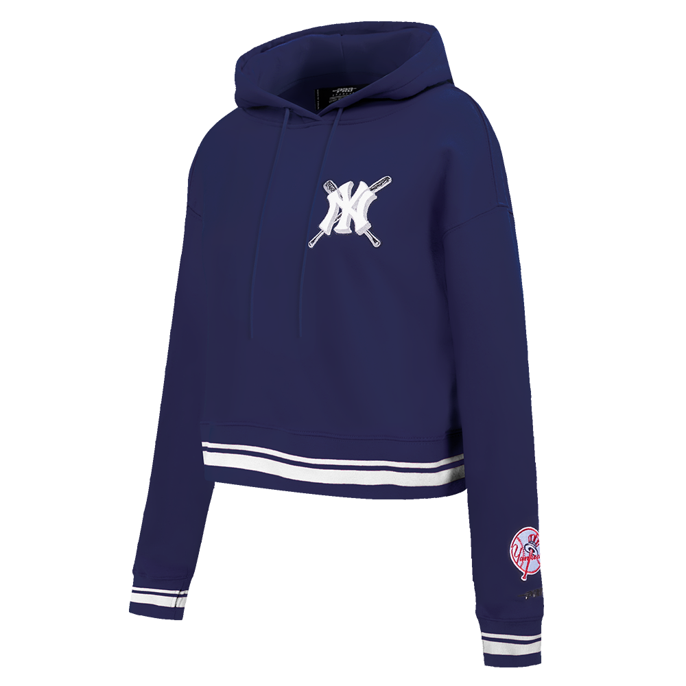 Pro Standard Women's MLB New York Yankees Mashup Rib Cropped Fleece PO Hoodie -Navy - NAVY Thumbnail View 3