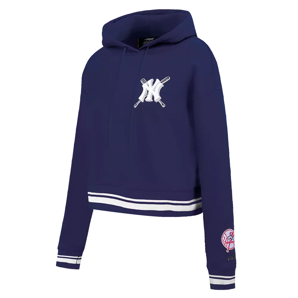 Pro Standard Women's MLB New York Yankees Mashup Rib Cropped Fleece PO Hoodie -Navy - NAVY
