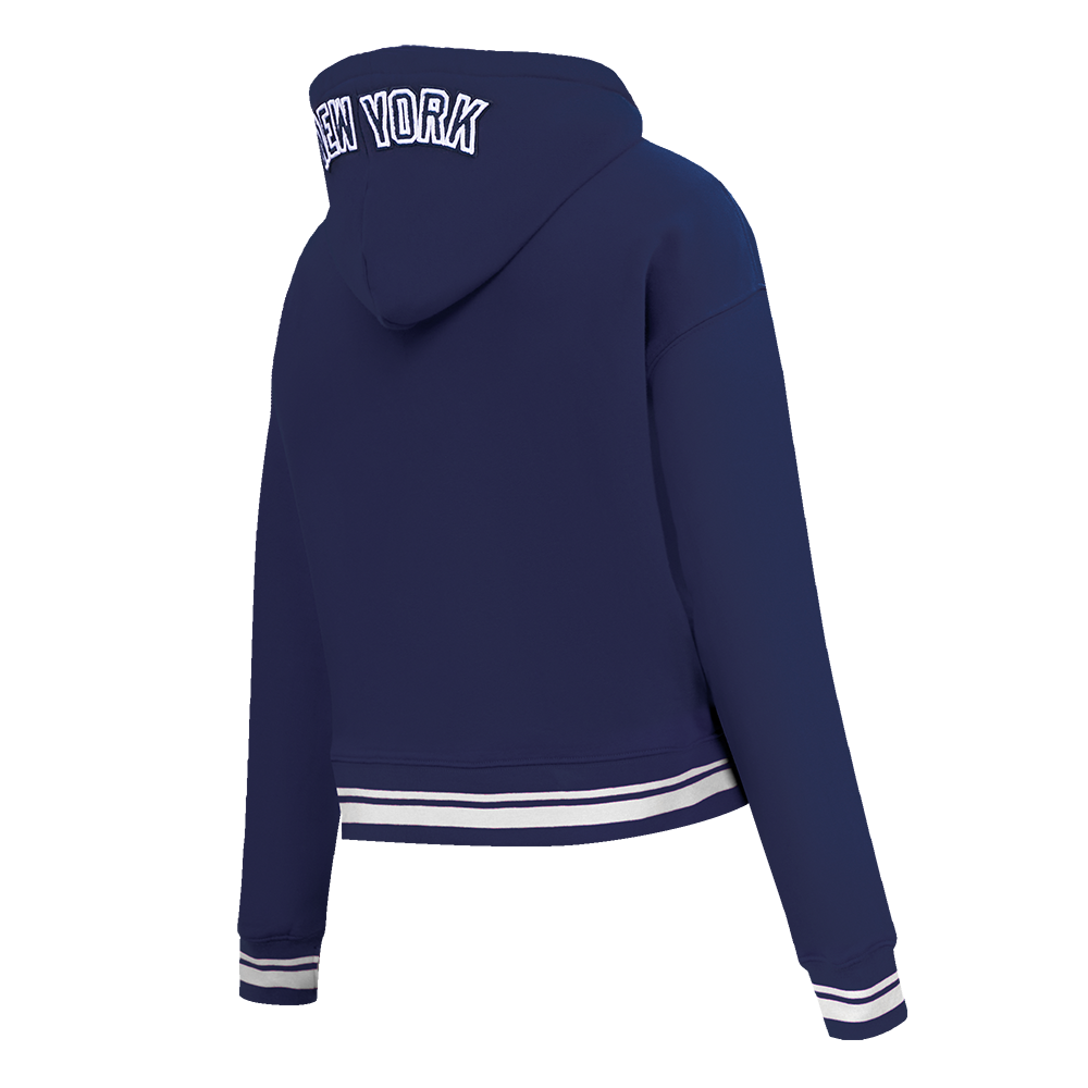 Pro Standard Women's MLB New York Yankees Mashup Rib Cropped Fleece Pullover Hoodie - Navy - NAVY Thumbnail View 4