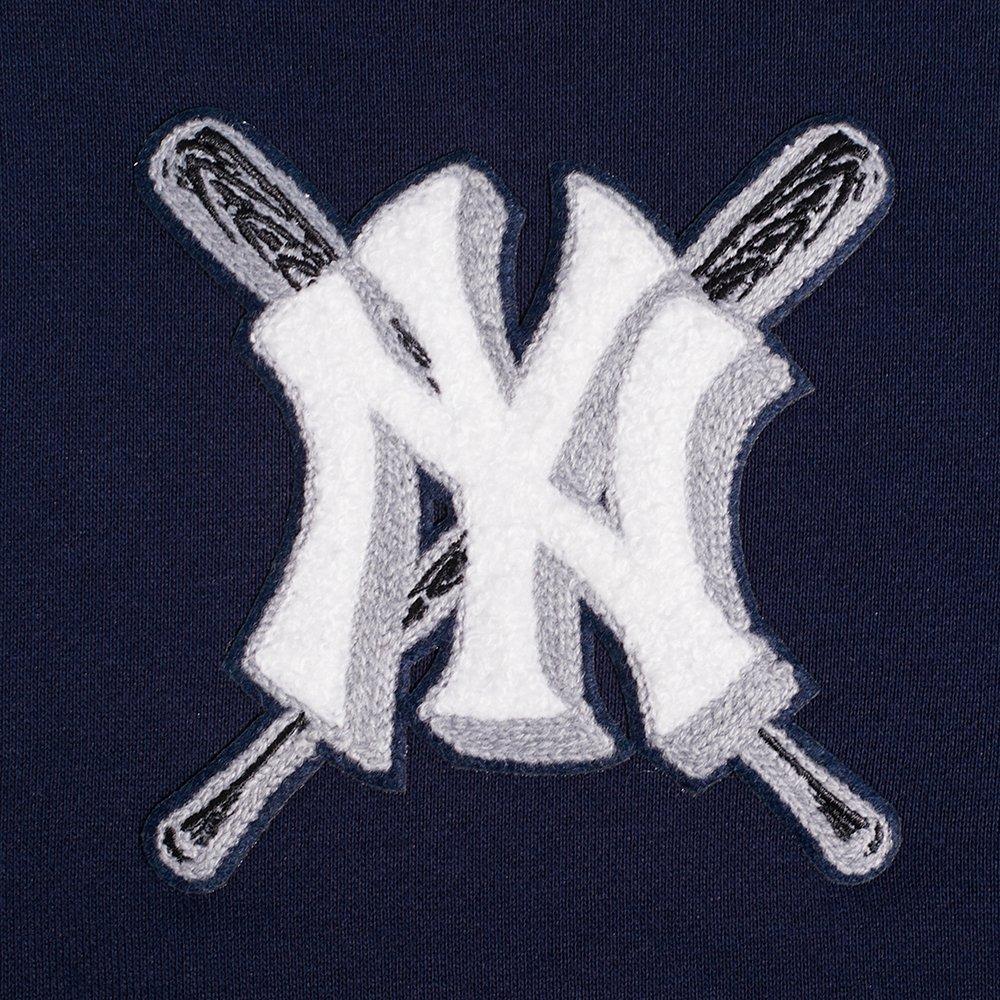 Pro Standard Women's MLB New York Yankees Mashup Rib Cropped Fleece Pullover Hoodie - Navy - NAVY Thumbnail View 5