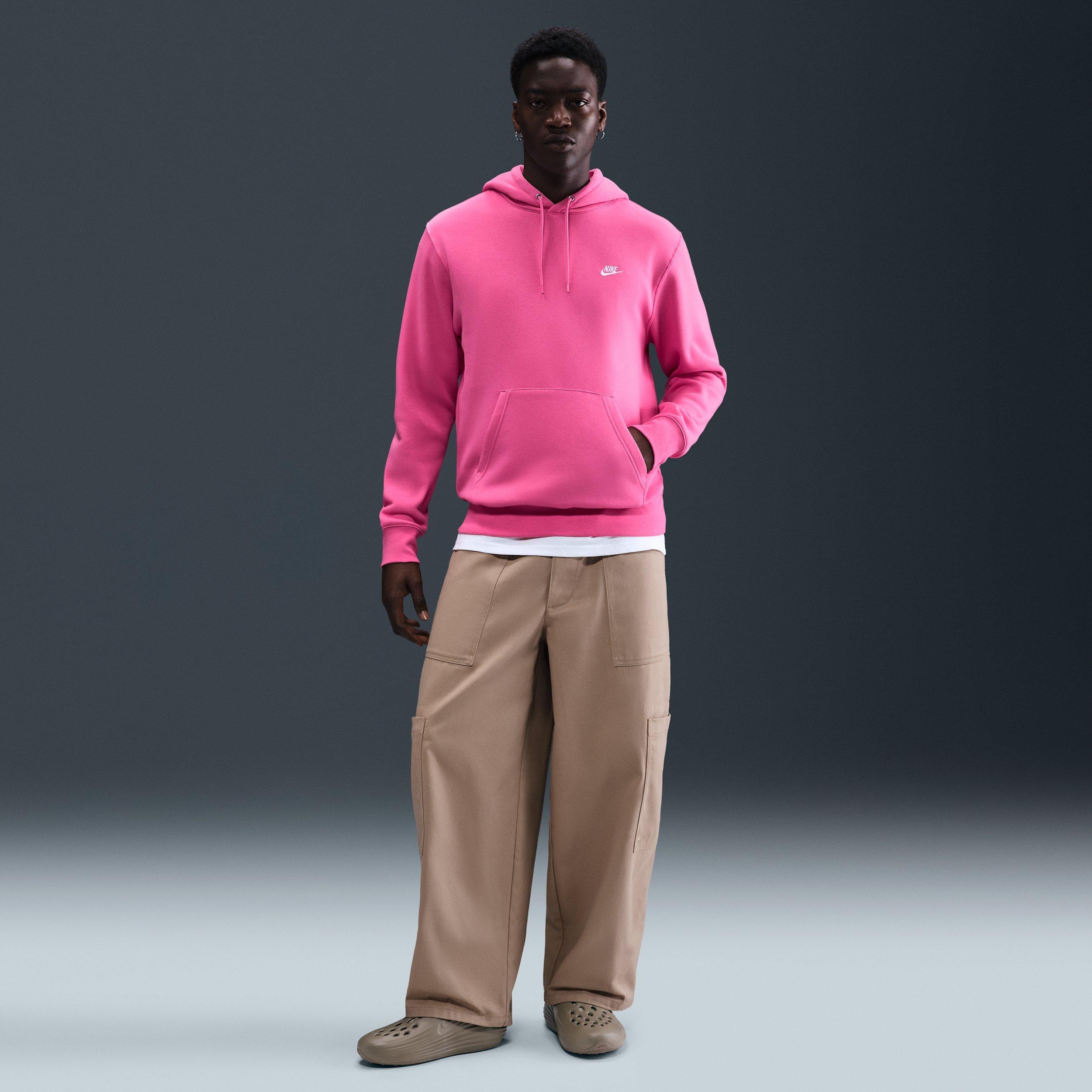 Nike Men's Club Pullover Fleece Hoodie - Pink - PINK Thumbnail View 4