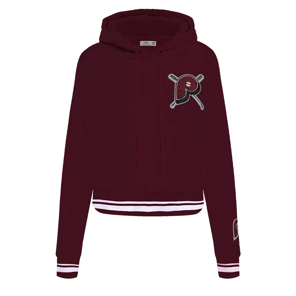 Pro Standard Women's MLB Philadelphia Phillies Retro Mashup Rib Cropped PO Hoodie -Wine - WINE
