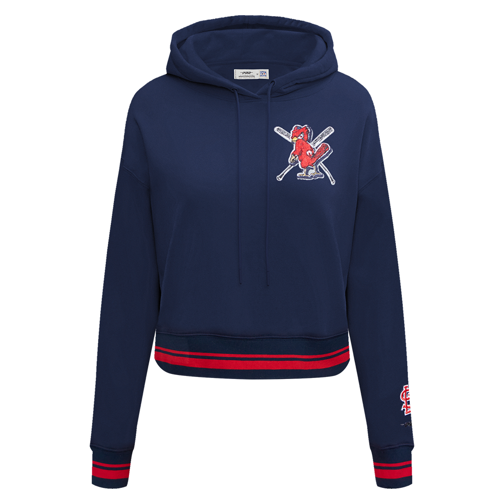 Pro Standard Women's MLB St. Louis Cardinals Mashup Rib Cropped Fleece PO Hoodie -Navy/Red - NAVY/RED Thumbnail View 1