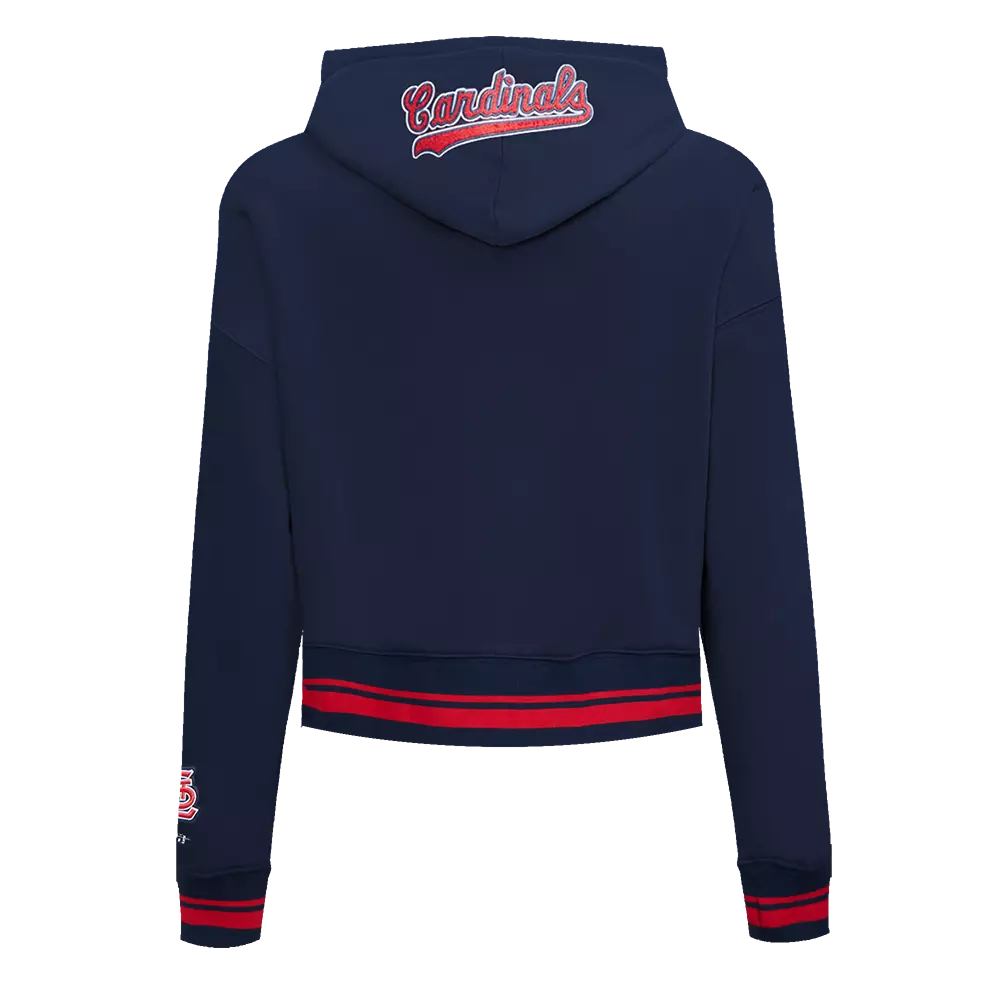 Pro Standard Women's MLB St. Louis Cardinals Mashup Rib Cropped Fleece PO Hoodie - Navy/Red - NAVY/RED