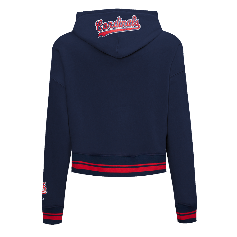 Pro Standard Women's MLB St. Louis Cardinals Mashup Rib Cropped Fleece PO Hoodie -Navy/Red - NAVY/RED Thumbnail View 2