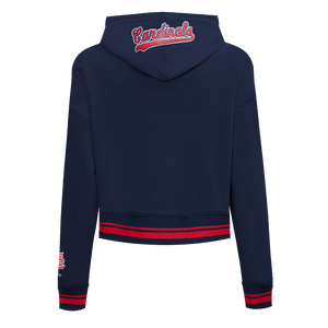 Pro Standard Women's MLB St. Louis Cardinals Mashup Rib Cropped Fleece PO Hoodie -Navy/Red