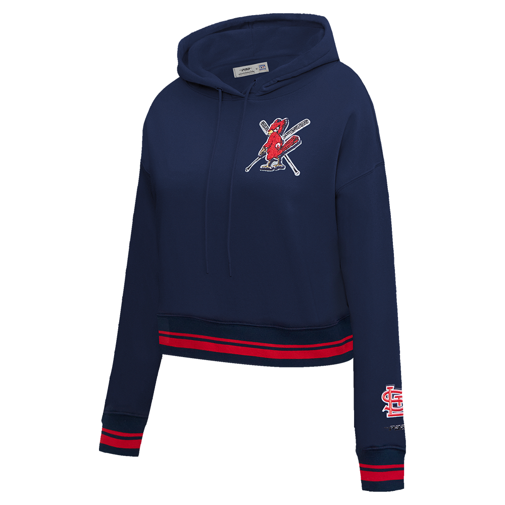 Pro Standard Women's MLB St. Louis Cardinals Mashup Rib Cropped Fleece PO Hoodie - Navy/Red - NAVY/RED Thumbnail View 3