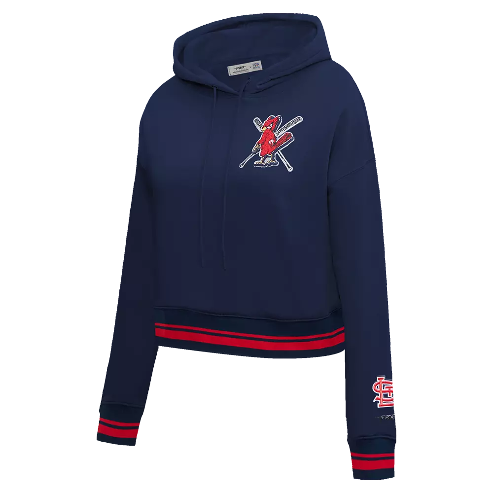 Pro Standard Women's MLB St. Louis Cardinals Mashup Rib Cropped Fleece PO Hoodie -Navy/Red - NAVY/RED
